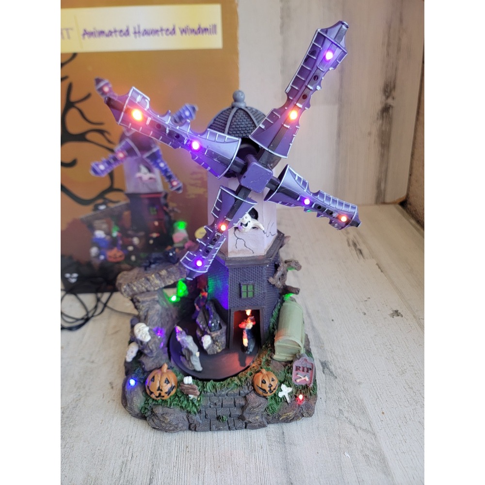 Ross light animated haunted windmill Halloween Village accessory witch ghost